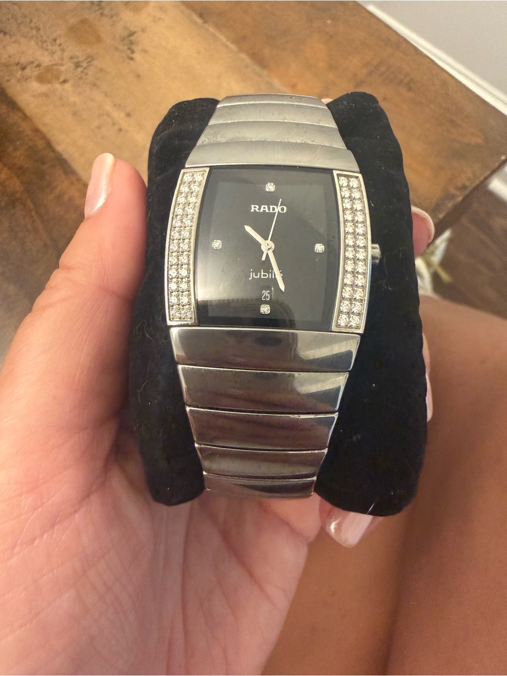 Rado Jubile Stainless Steel Watch with Black Dial and Diamond Accents